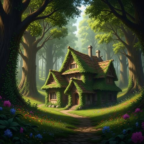 Enchanting Forest House: Serene Idyllic Scenery