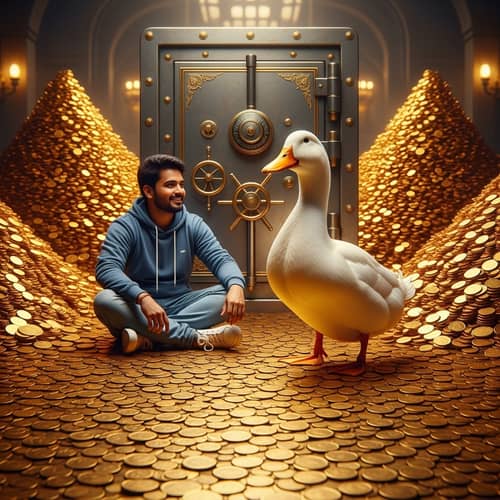 Indian Man Surrounded by Golden Coins | Grand Fantastical Scenario