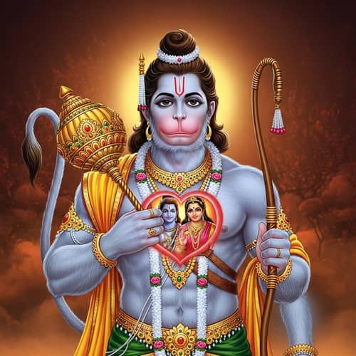 Hindu God Hanumanji with Ram and Sita in Heart | Devotional Symbol