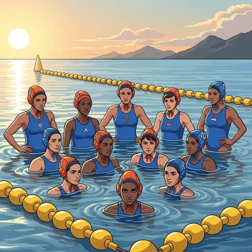Diverse Women's Water Polo Match on Beach | Vibrant Scene