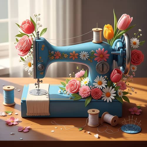 Vintage Sewing Machine Logo with Floral Design