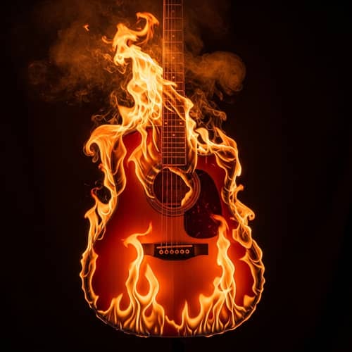 Fiery Acoustic Guitar - Dramatic Flames and Glowing Strings