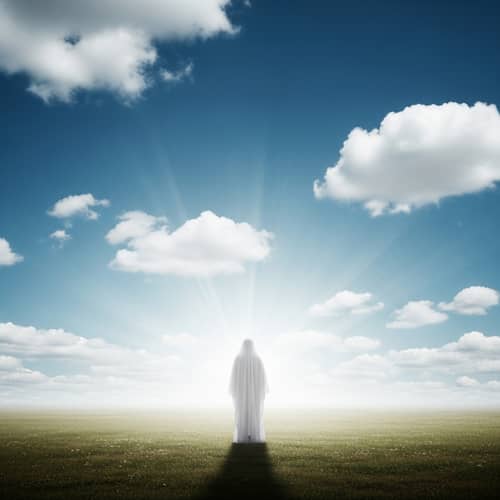 Ethereal White Robed Figure in Open Field