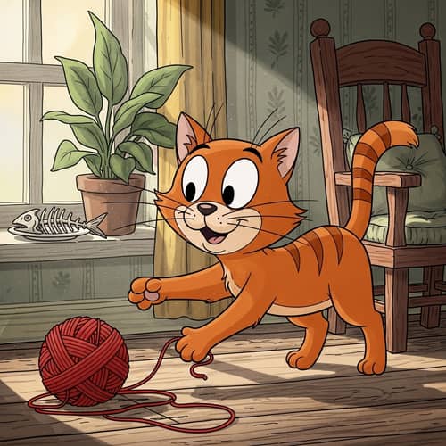 Charming Vintage-Style Cartoon Cat Illustration