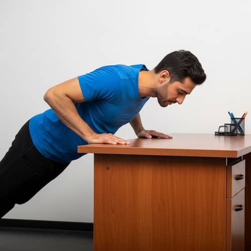 Middle-Eastern Man Desk Push-Ups: Form, Sets, and Reps