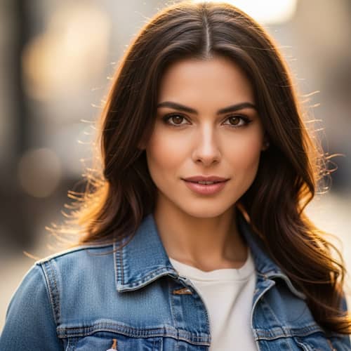 Captivating Brunette Woman in Trendy Casual Clothes