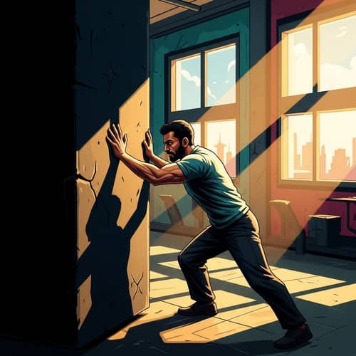 Determined Middle-Eastern Man Overcoming Obstacle in Vibrant Room