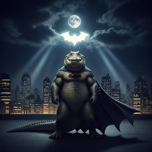 Crocodile Batman: Night-time Superhero in Cityscape
