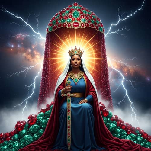 Majestic African Woman atop Emerald and Ruby Mountain