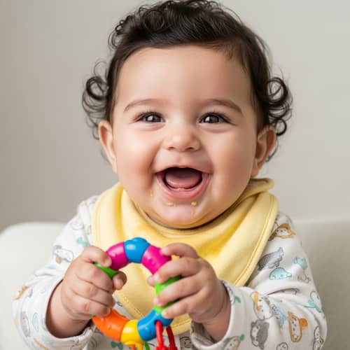 Adorable Middle-Eastern Baby with Colorful Rattle | Cute Infant Photo