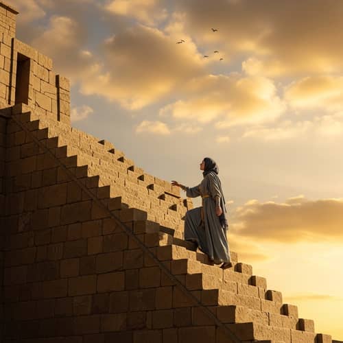Chaldean Princess Ascending Assyrian Step Ziggurat | Divine Connection