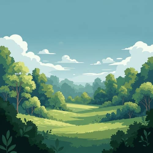 Tranquil Green Landscape: Serene Forest and Lush Grassland