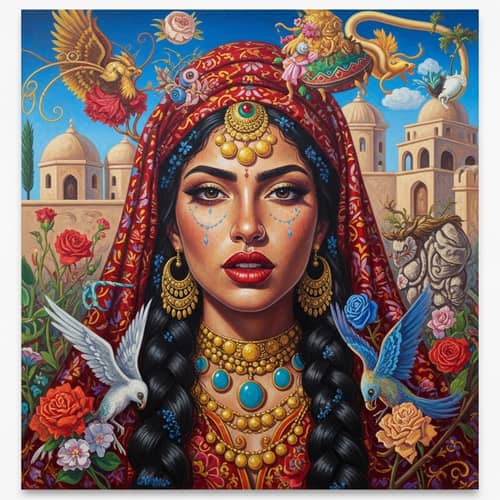 Vibrant Portrait of Abeerah: Fierce & Confident Middle-Eastern Woman