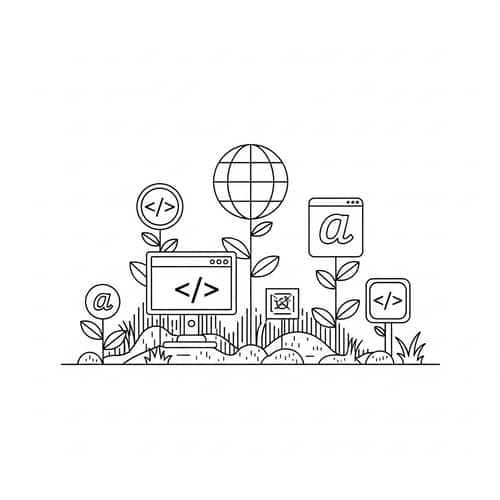 Symbolic Line Art Illustration of Web Programming Plants