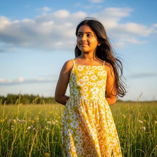 Young South Asian Girl in Spring Meadow | Colorful Nature Scene