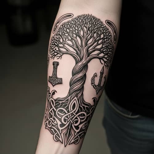 Epic Nordic Tattoo Design for Forearm