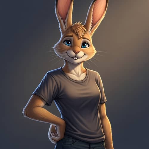 Imaginative Humanoid Bunny Character Design with Tan Fur and Blue Eyes