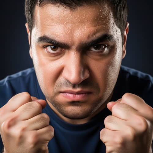 Intense Anger: Portrait of Middle-Eastern Man in Navy Blue Shirt