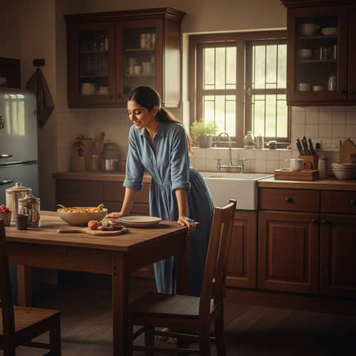 South Asian Woman in Rustic Kitchen | Vintage Film Aesthetic