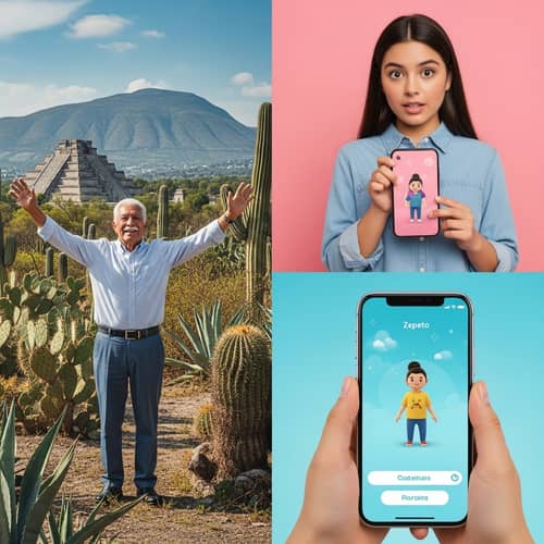 Mexican Landscape: Elder Man & Daughter