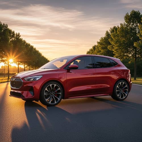 Modern Red Car | Aerodynamic Design | Sunset Scene