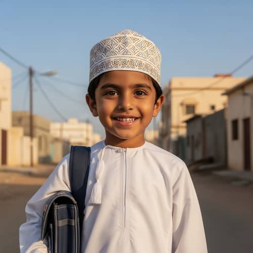 Young Omani Child Ready for School | Peaceful Neighbourhood