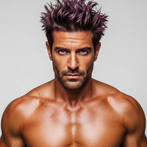 Ruggedly Handsome Middle-Eastern Man with Spiked Violet Hair