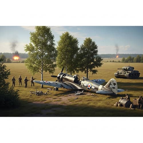 World War Battlefield Scene with Diverse Soldiers and Tank