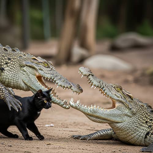 Courageous Cat Shadow Stands Up to Threatening Crocodile