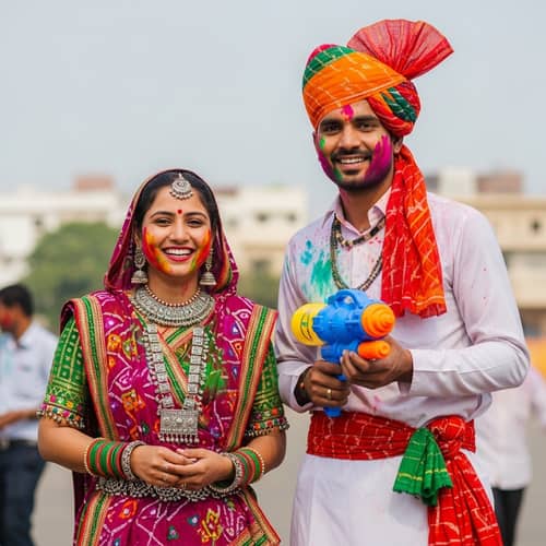 Rajasthani Couple Playing Holi | Festive Celebration