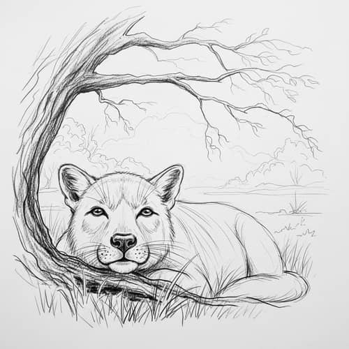 Tranquil Animal Sketch in Serene Nature Setting