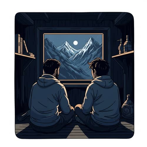 Moonlit Himalayan Hut with Diverse Couple | Serene Landscape