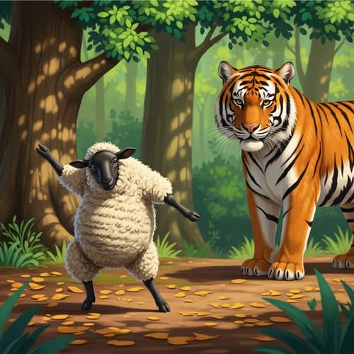 Dancing Sheep Meets Fierce Tiger - Enchanting Forest Encounter