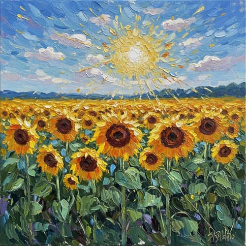 Sunflower Field in Impressionism Style