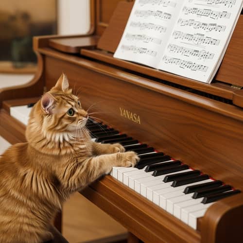 Curious Cat Playing Piano - Adorable Musical Scene