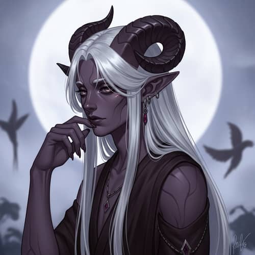 Young Tiefling with Long White Hair | Mythical Character