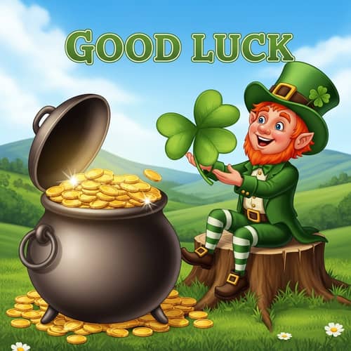 Pot of Gold, Leprechaun & Four Leaf Clover - Symbols of Good Luck