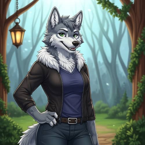 Stylish Anthropomorphic Wolf Character in Contemporary Clothing