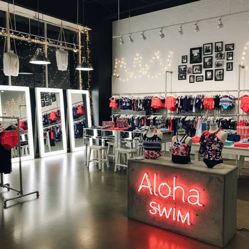 Aloha Swim Kids Swimwear Store | Shabby Chic Theme with Coral & Black Accents