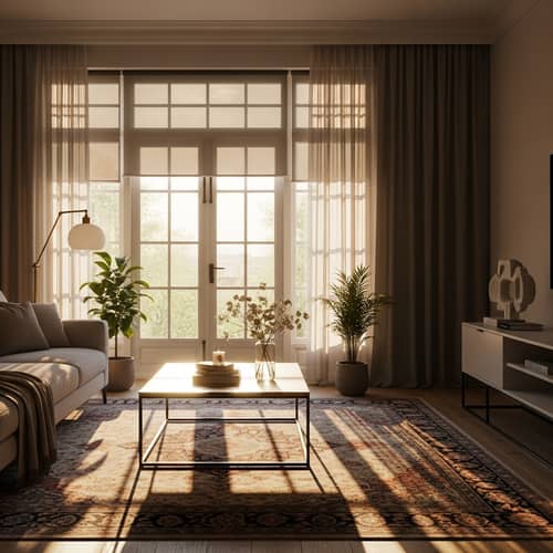 Contemporary Living Room Bathed in Evening Sunlight