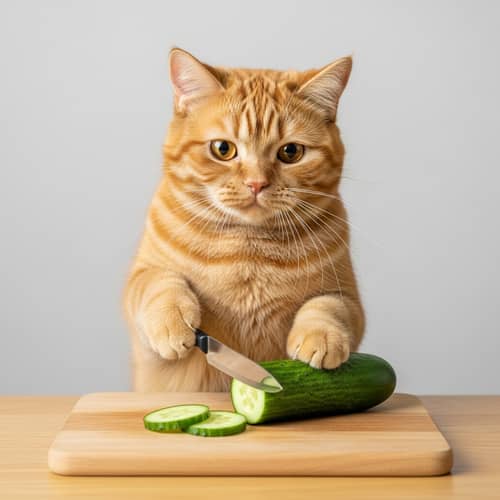 Charming Scottish Ginger Cat Slicing Cucumbers | Realism, Hyperrealism, Photorealism
