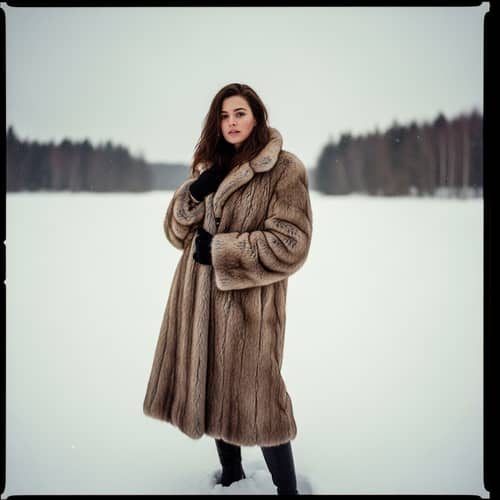 Winter Fashion Portrait in Snowy Landscape