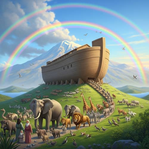 Noah's Ark at Mount Ararat: Joyful Scene of Biodiversity After the Flood