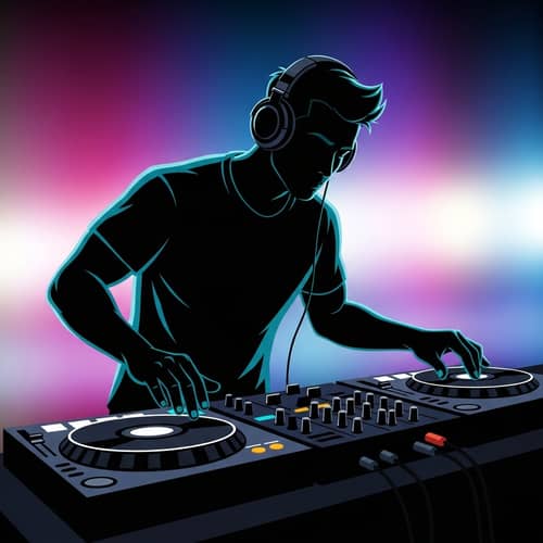 Animated DJ Mixing Music at Vibrant Party Event