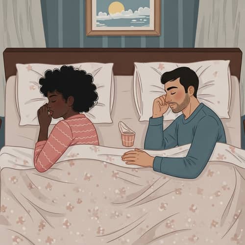 Intimate Moment in Bed: Woman and Man, Dreamy Romantic Scene