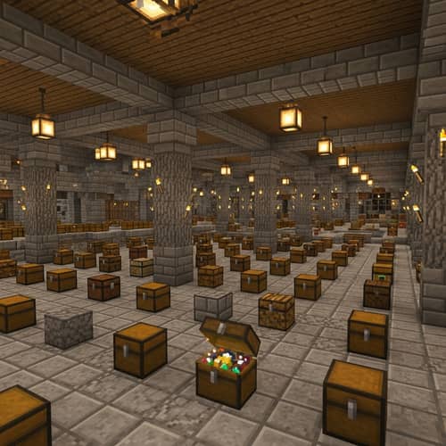 Large Minecraft Treasure Room in Stone and Wood | Glittering Treasures