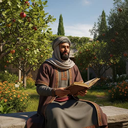 Medieval Philosopher in Traditional Attire | Pondering in Garden