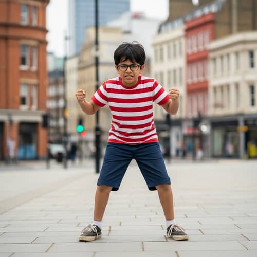 Distressed South Asian Boy on Pavement