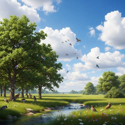 Serene Midsummer Landscape: Rich Biodiversity of Nature