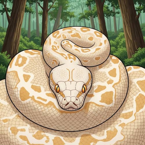 Mesmerising Albino-Spotted Python in Forest - Cartoon Style Image